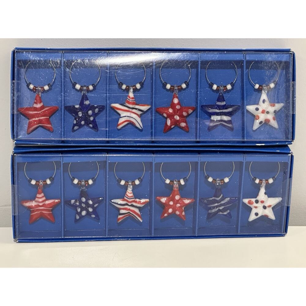 2 Pier 1 Imports Wine Glass Drink Charms Holiday Patriotic July 4th Set of 6